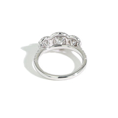Three Stone Round Diamond Halo Engagement Ring