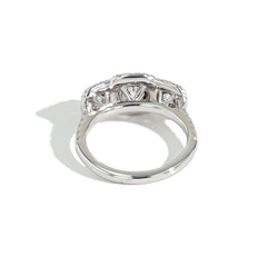 Three Stone Round Cushion Halo Engagement Ring