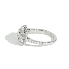 Three Stone Round Cushion Halo Engagement Ring