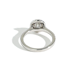 Three Stone Round Cushion Halo Engagement Ring