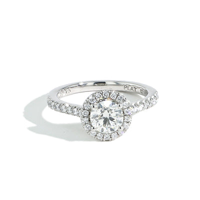 Round Diamond Halo Engagement Ring in Platinum - Private Label product