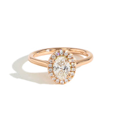 Oval Diamond Halo Engagement Ring in Rose Gold
