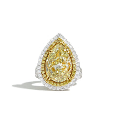 7 Carat Yellow Diamond  Pear Shape Double Halo Ring