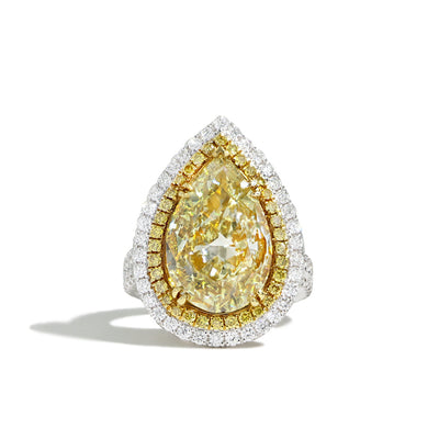 7 Carat Yellow Diamond  Pear Shape Double Halo Ring - Private Label product