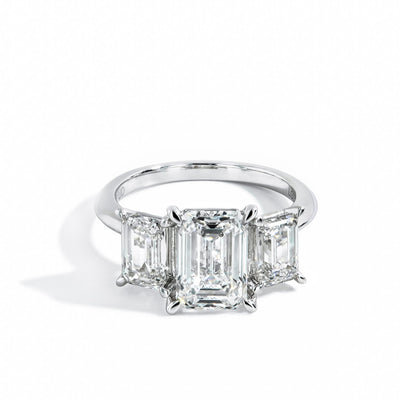 5.04 Carat Three Stone Emerald Cut Lab Grown Diamond Engagement Ring - Private Label product