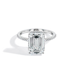 5.02 Carat Emerald Cut Lab Grown Diamond Pave Hidden Halo Engagement Ring