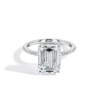 5.02 Carat Emerald Cut Lab Grown Diamond Pave Hidden Halo Engagement Ring - Private Label product