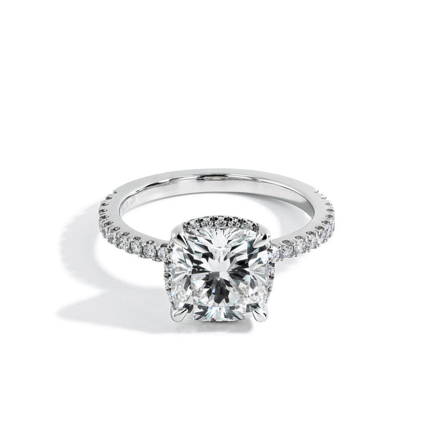 3.08 Carat Cushion Lab Grown Diamond Hidden Halo Engagement Ring