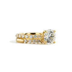2.08 Carat Round Lab Grown Diamond Engagement Ring with Halfway Shank and Halfway Band Set