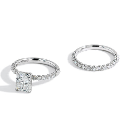 2 Carat Cushion Cut Lab Grown Diamond Engagement Ring with Halfway Shank and Halfway Band Set - Private Label product
