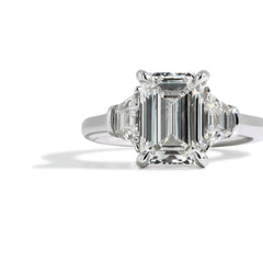 3.10 Carat Emerald Cut Three Stone Lab Grown Diamond Engagement Ring