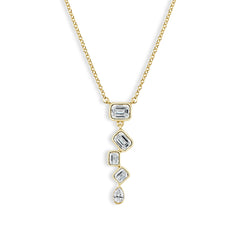 Emerald Cut Bezel Diamond Drop Necklace