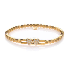 Hulchi Belluni Tresore Gold Diamond Double Hearts Stretch Bracelet