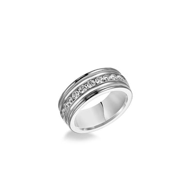 8.5mm Milgrain and Diamond White Gold Men's Wedding Band - Frederick Goldman product