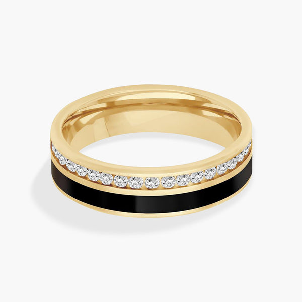 6mm Black Ceramic with Single Row Channel Set Diamond Wedding Band