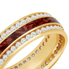 Pearl Red Ceramic and Yellow Gold Diamond Men's Wedding Band