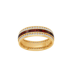 Pearl Red Ceramic and Yellow Gold Diamond Men's Wedding Band