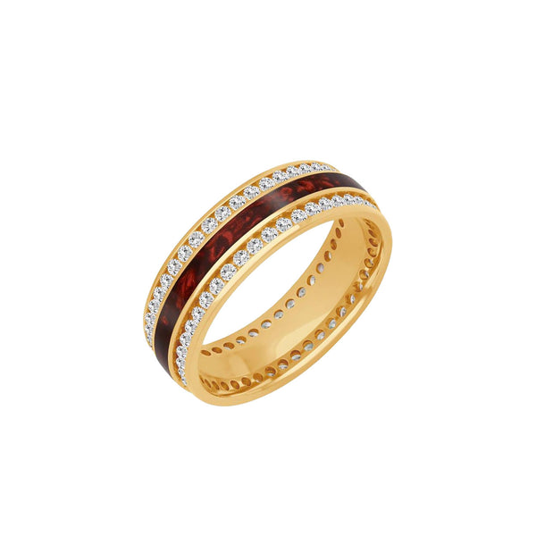 Pearl Red Ceramic and Yellow Gold Diamond Men's Wedding Band