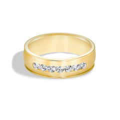 Satin Wedding Band with Diamonds and Round Edge