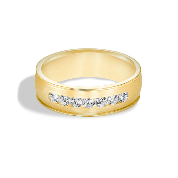 Satin Wedding Band with Diamonds and Round Edge