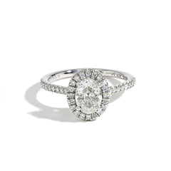 0.90 Carat Oval Halo Engagement Ring - H/SI2 GIA Certified