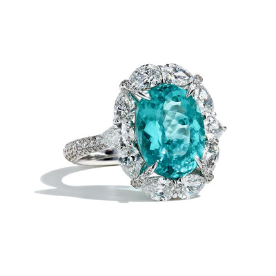4 Carat Oval Shaped Paraiba and Diamond Ring - Private Label product