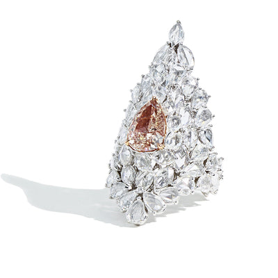 3 Carat Pear Shaped Pink Diamond and Rose Cut Statement Ring - Private Label product