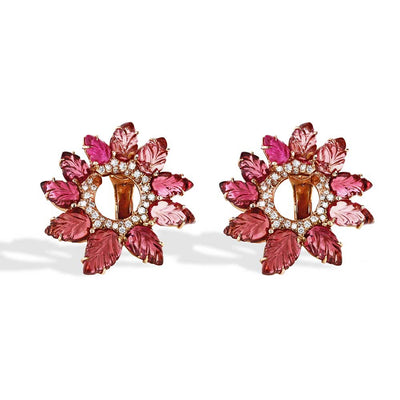 25 Carat Pink Tourmaline and Diamond Flower Earrings - Private Label product