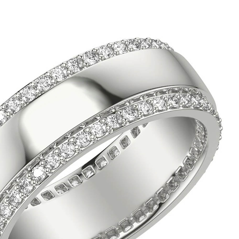 Diamond Pave Edge Men's Wedding Band in White Gold
