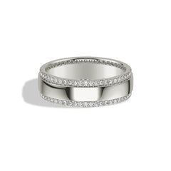 Diamond Pave Edge Men's Wedding Band in White Gold