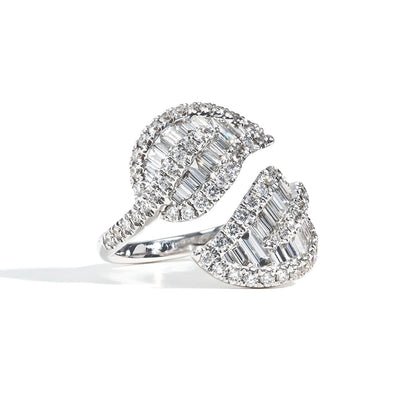 Baguette and Round Diamond Leaf Bypass Ring - Private Label product
