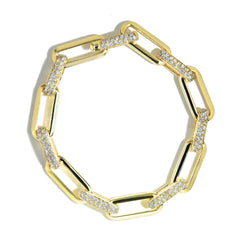 Gold Paperclip Bracelet With Alternating Pave Diamond Stations