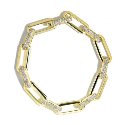 Gold Paperclip Bracelet With Alternating Pave Diamond Stations - Private Label product