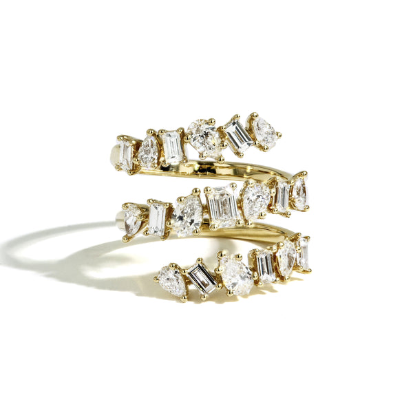Fancy Shape Diamond Coil Ring in Yellow Gold