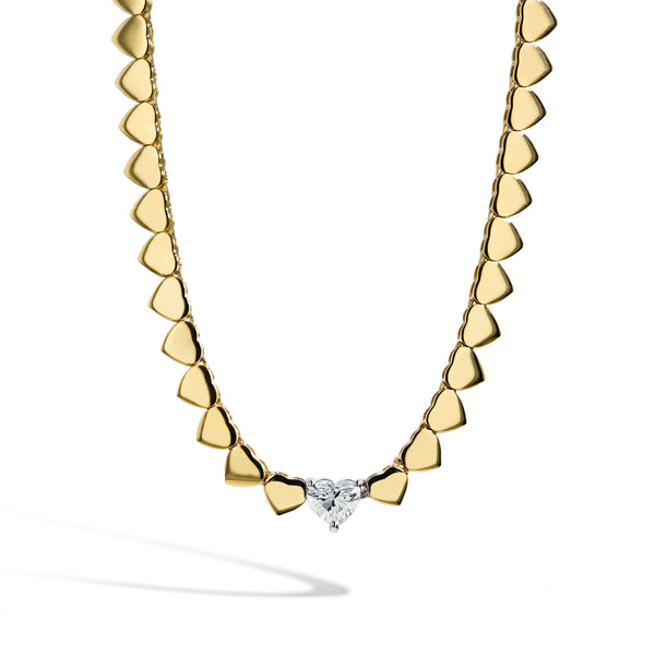 Center Heart Diamond and Gold Chain Necklace