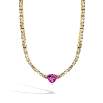 Heart Shape Pink Sapphire and Diamond Necklace - Private Label product