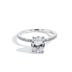 Oval Solitaire Pave Engagement Ring Setting in White Gold