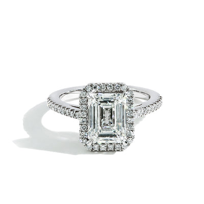 3 Carat Lab Grown Diamond Emerald Cut Halo Engagement Ring - Private Label product