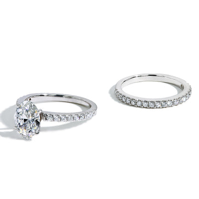 1.54 Carat Lab Grown Diamond Oval Pave Engagement Set - Private Label product