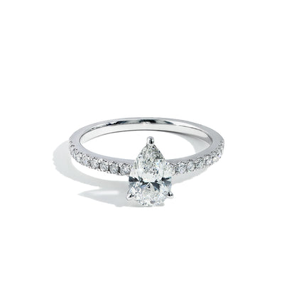 1 Carat Pear Shaped Lab Grown Diamond Pave Engagement Ring - Private Label product