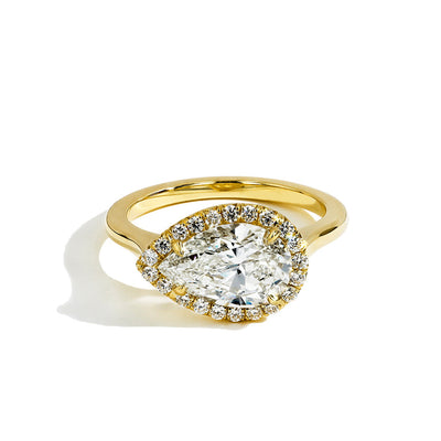 2 Carat East-West Pear Shaped Diamond Halo Engagement Ring - Private Label product