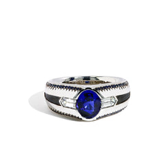 Robert Pelliccia Oval Blue Sapphire and Bullet Diamond Men's Ring