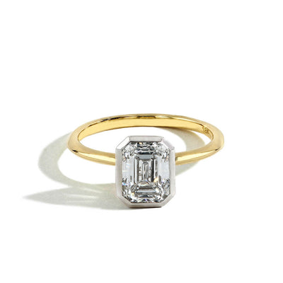 Bezel Set Emerald Cut Diamond Engagement Ring Setting - Private Label product