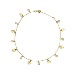 Dangle Heart Anklet With Diamonds in Yellow Gold