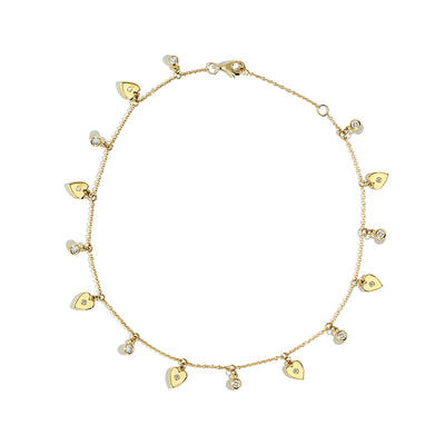 Dangle Heart Anklet With Diamonds in Yellow Gold - Private Label product