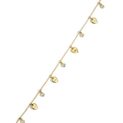 Dangle Heart Anklet With Diamonds in Yellow Gold