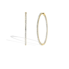 Yellow Gold 2" Round Skinny Inside-Out Diamond Hoops - 1CTW