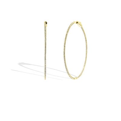 Yellow Gold 2" Round Skinny Inside-Out Diamond Hoops - 1CTW - Private Label product