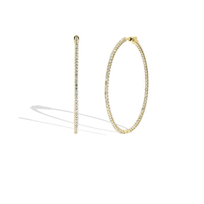 Yellow Gold 2" Round Skinny Inside-Out Diamond Hoops - 3CTW - Private Label product