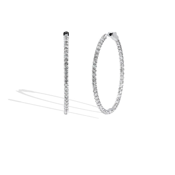 Thin White Gold Diamond Hoop Earrings - 3 CTW